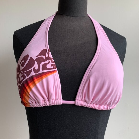 Billabong BLUE CRUSH era Vintage bikini pink print halter top set RARE - Picture 3 of 6